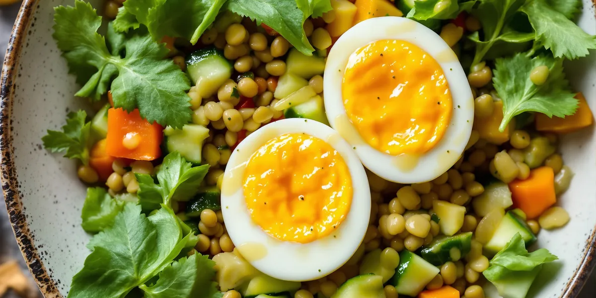 sałatka z jajkiem i soczewicą