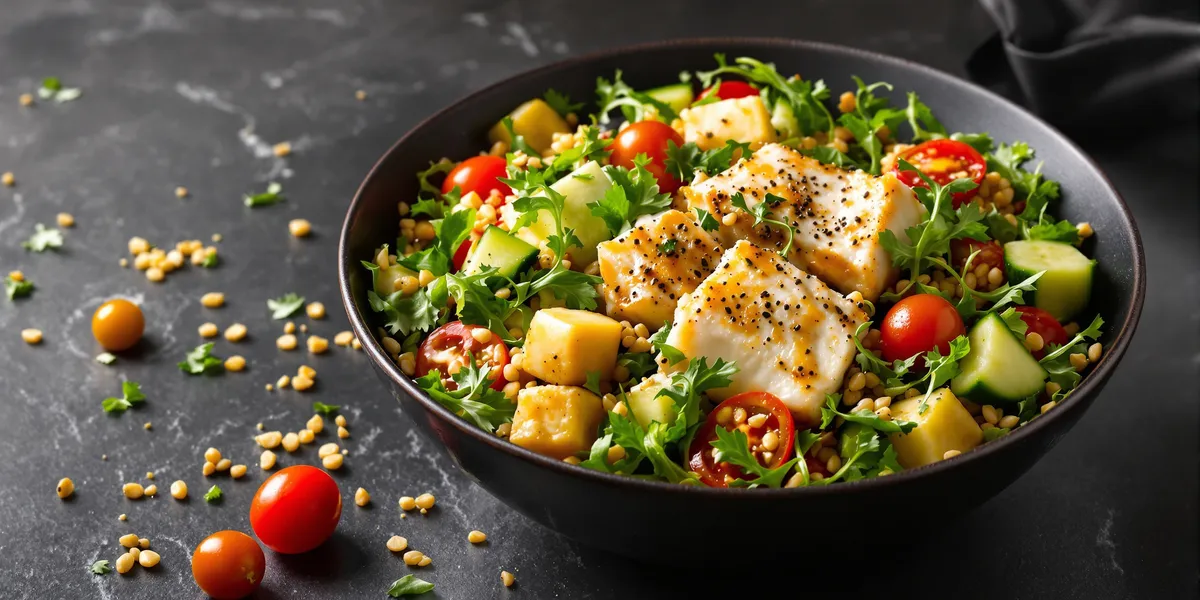 Sałatka z dorszem, kaszą bulgur i warzywami