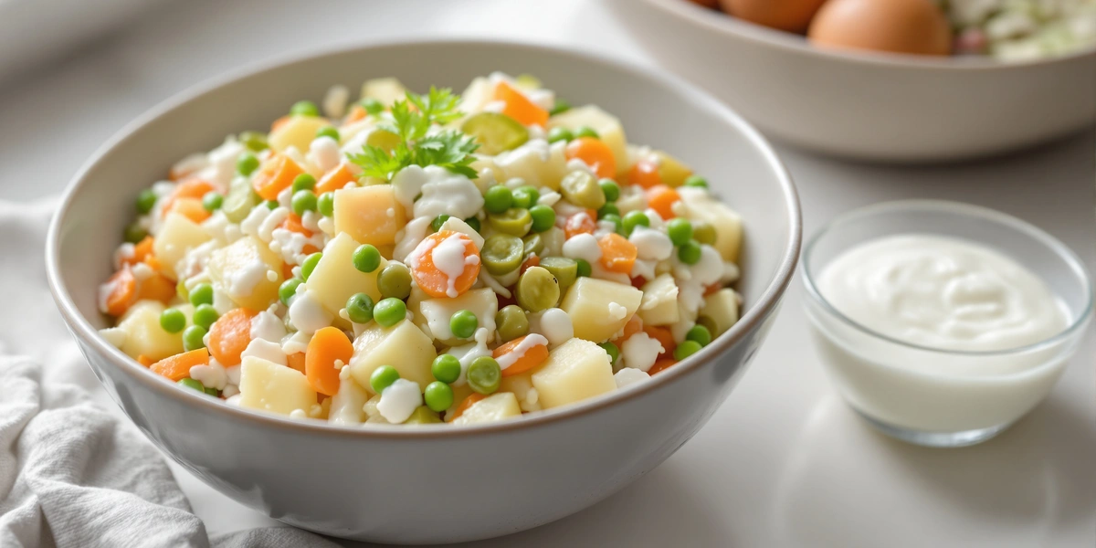 Sałatka jarzynowa z jogurtem w misce