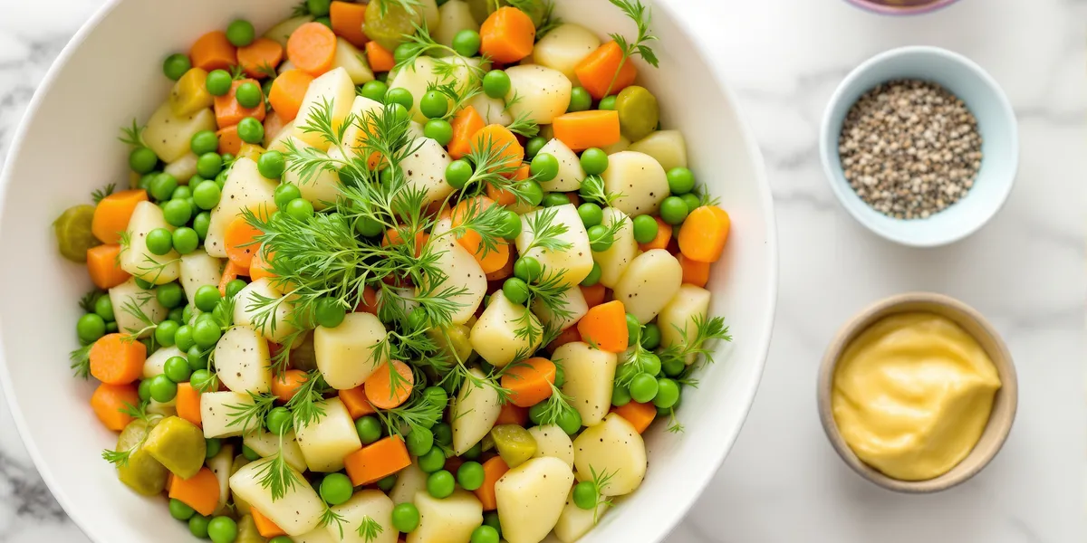 Sałatka jarzynowa z koperkiem i groszkiem