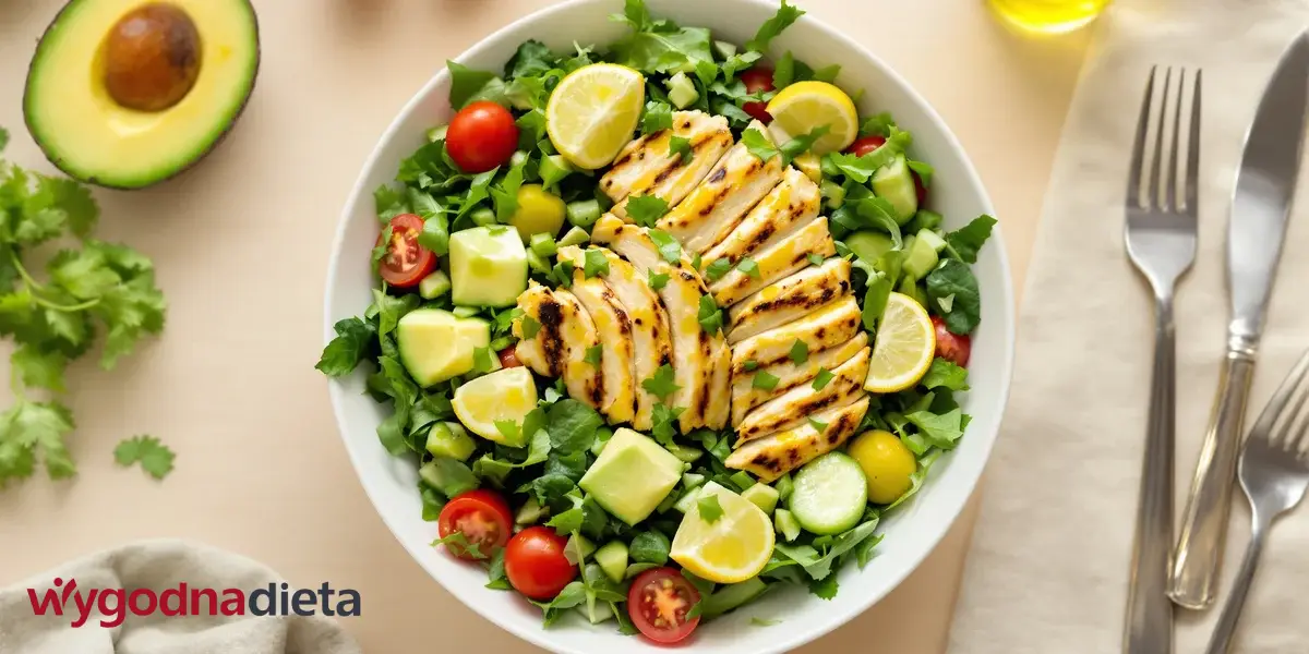 Sałatka z kurczakiem, awokado i sosem limonkowym