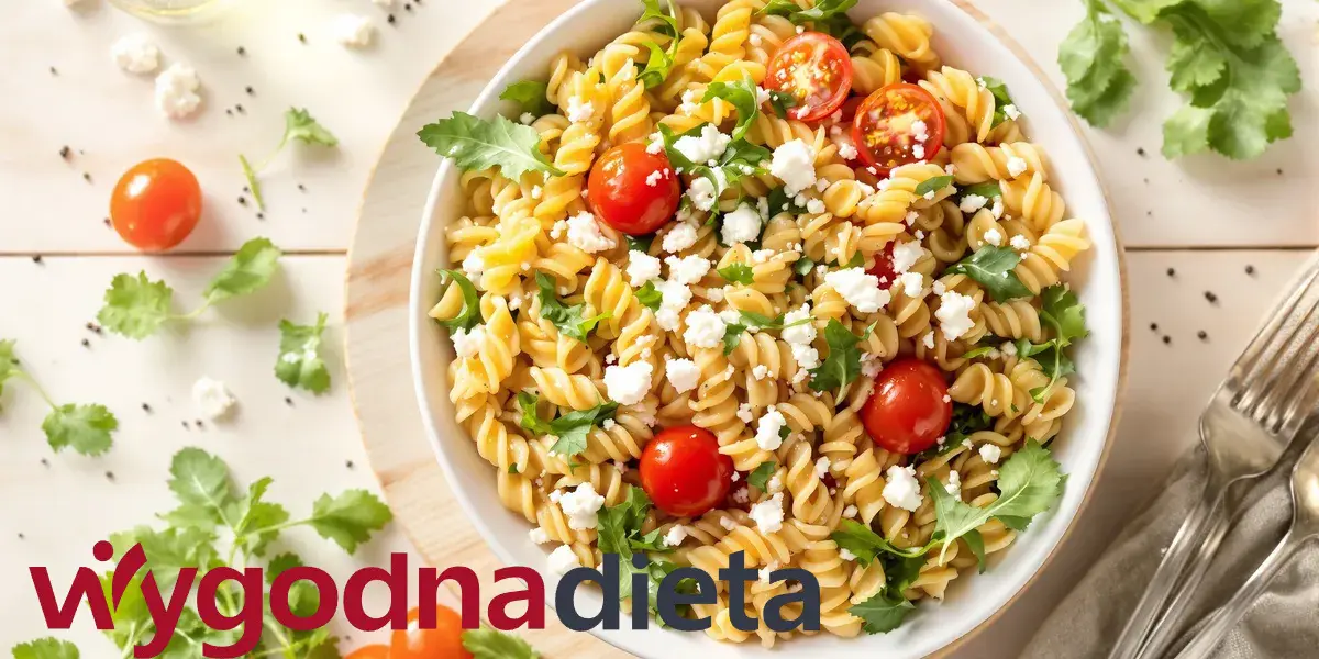sałatka z makaronem, rukolą i serem feta
