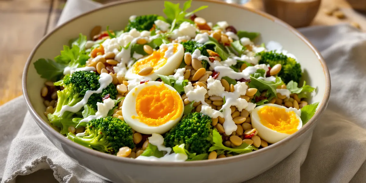 Sałatka z brokułem, jajkiem i serem