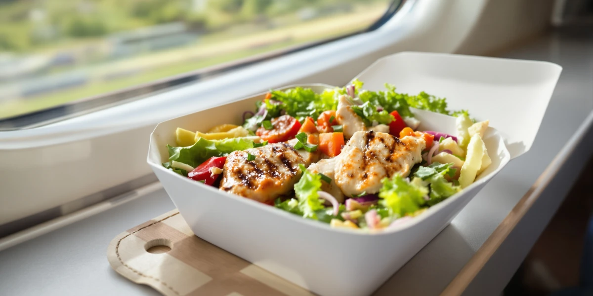 Sałatka z grillowanym kurczakiem w pociągu