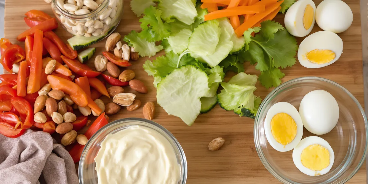 Salatka z warzywami, jajkami, orzechami