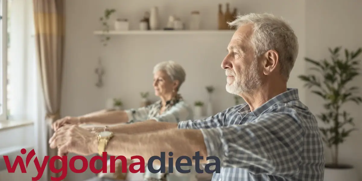 senior i seniorka ćwiczący w domu