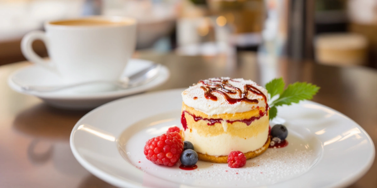 Sernik z owocami i kawą