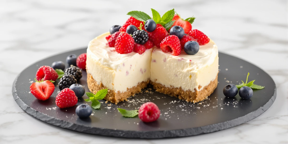 Sernik z owocami leśnymi na talerzu
