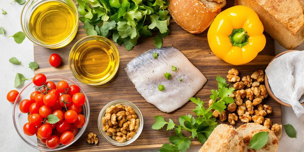 Składniki diety śródziemnomorskiej na desce