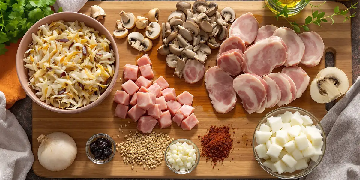 Składniki do bigosu na drewnianej desce