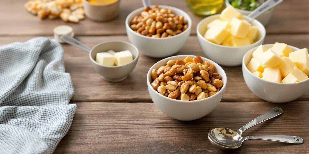 Składniki do gotowania: orzechy, masło, ser