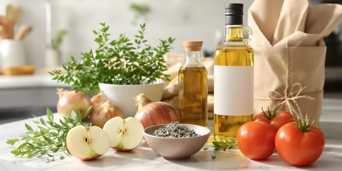 Składniki kuchenne na marmurowym blacie