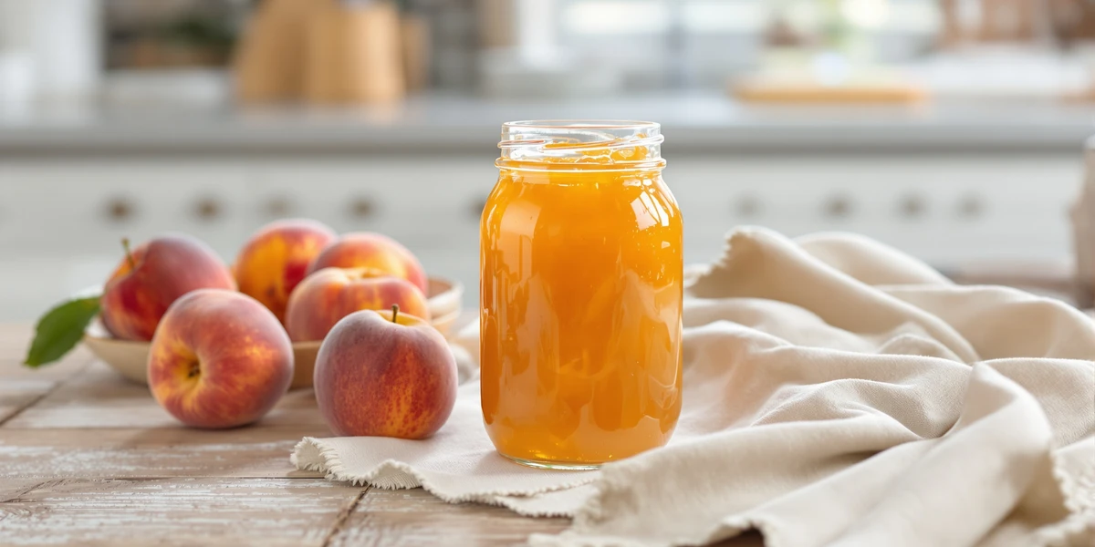 Słoik dżemu brzoskwiniowego przy świeżych owocach