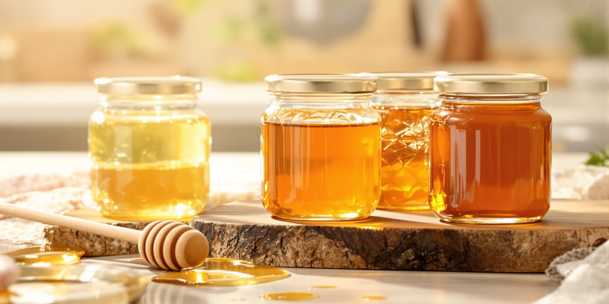 Słoiki z miodem na drewnianej desce