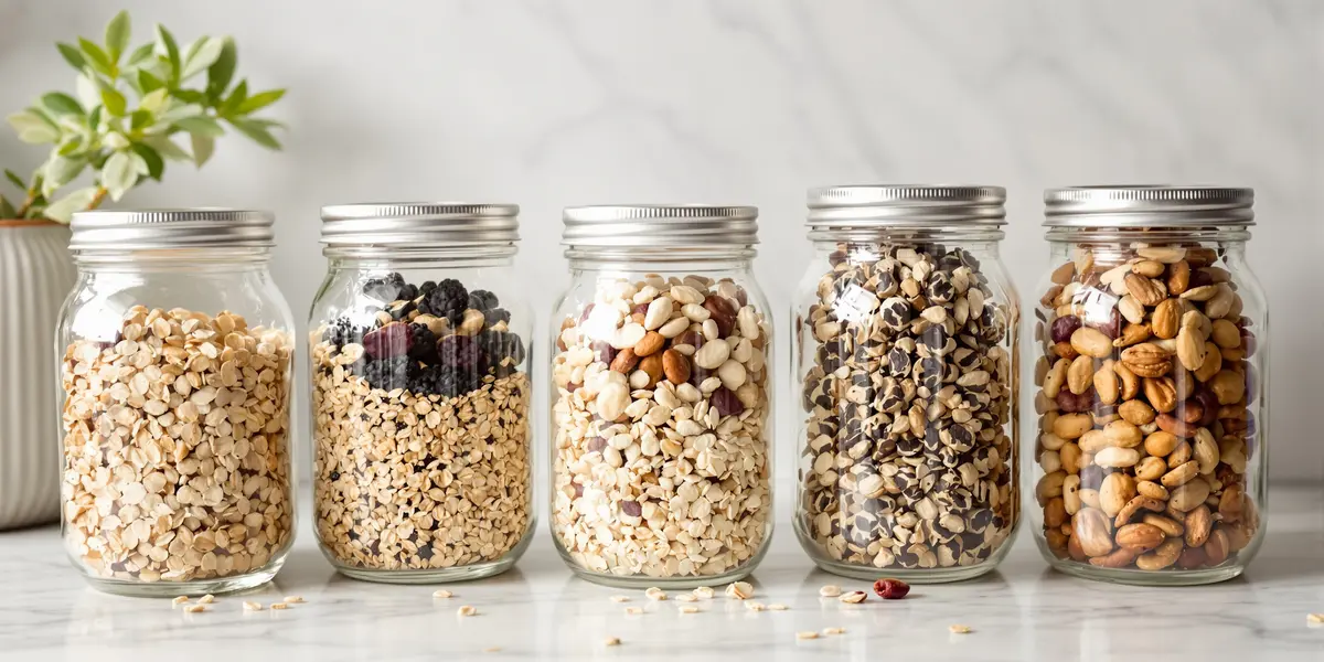 Słoiki z płatkami i orzechami