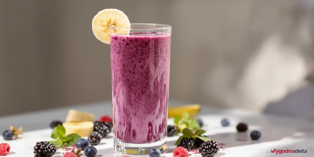 smoothie borówkowo-bananowe w wysokiej szklance