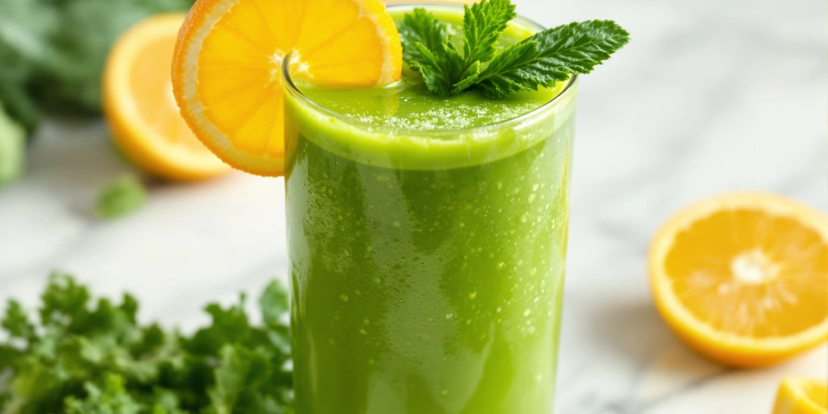 smoothie na wodzie z jarmużu, banana i pomarańczy
