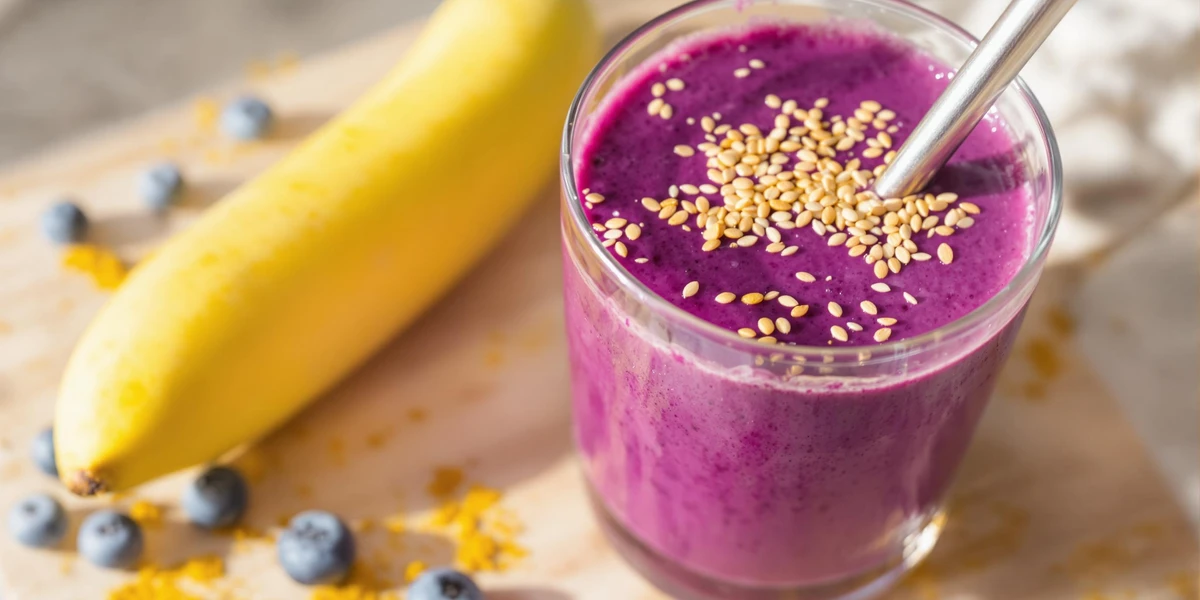 Szklanka smoothie z kurkumą i jagodami