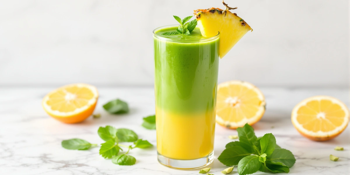 smoothie ze szpinaku, pomarańczy i ananasa