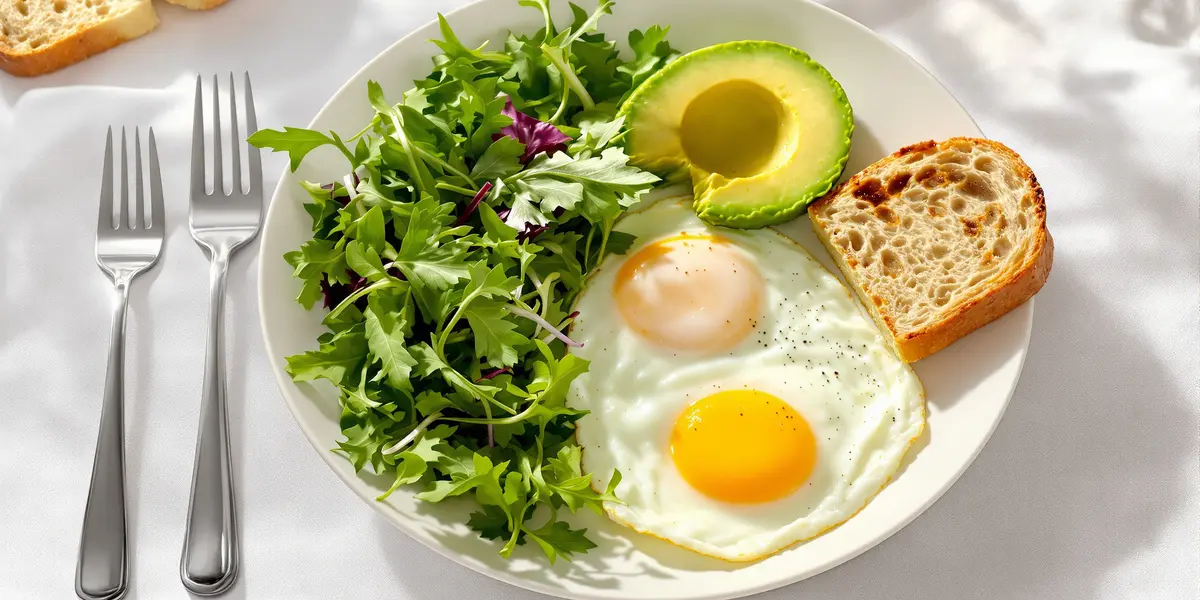 Śniadanie paleo: jajka, awokado, rukola