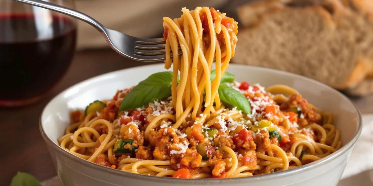 Spaghetti z cukinią i papryką