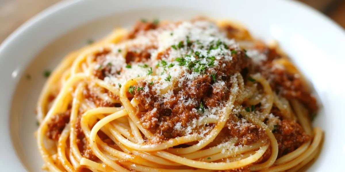 Spaghetti bolognese z tartym parmezanem