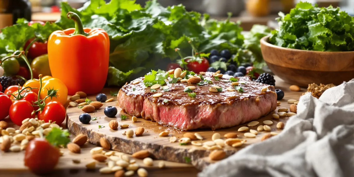 Stek z warzywami i orzechami