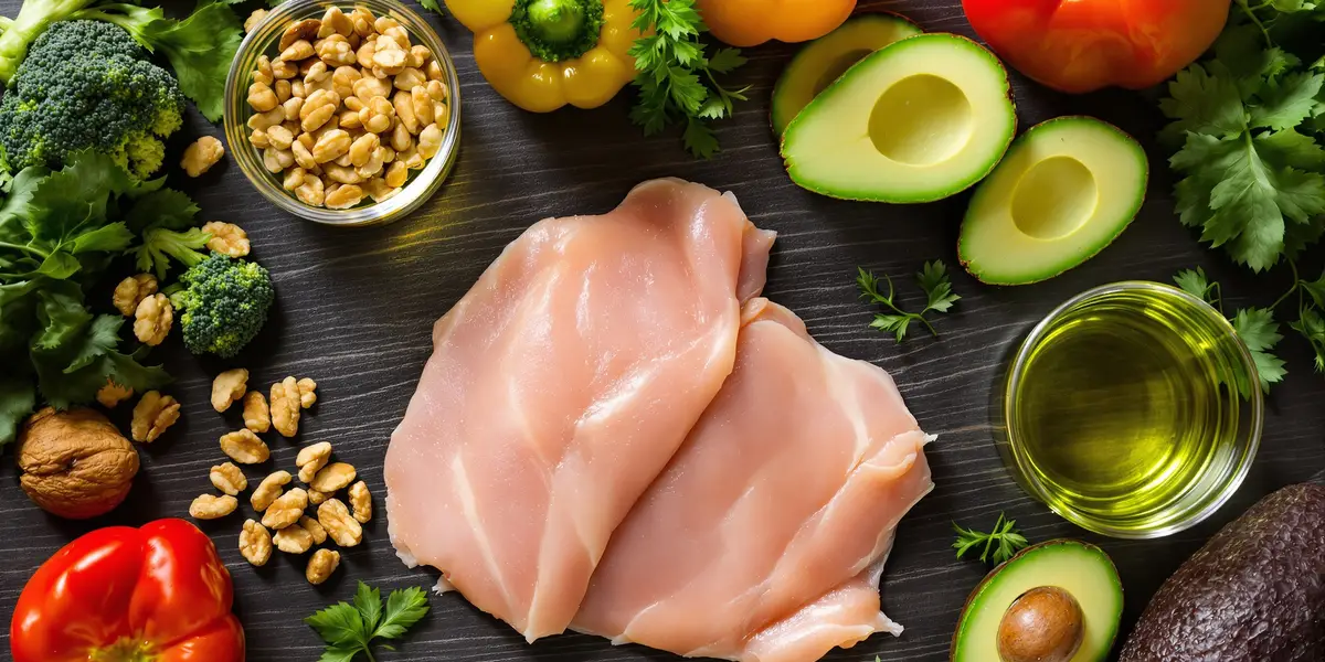 Surowe piersi kurczaka ze składnikami popularnymi na diecie paleo