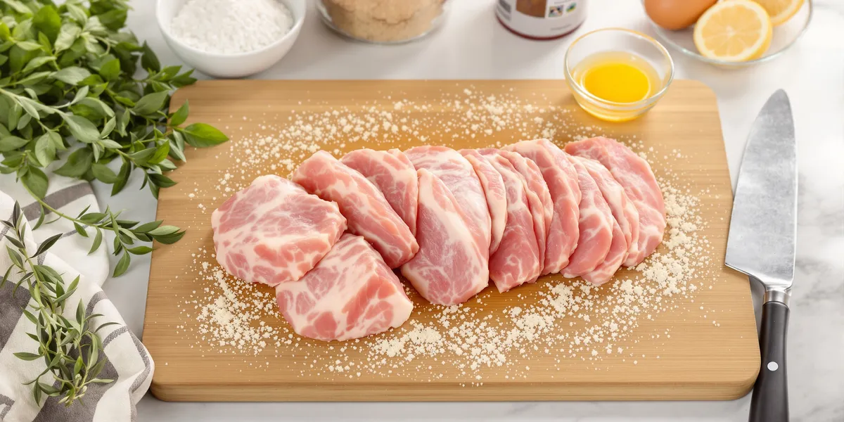 Surowe plastry schabu na desce