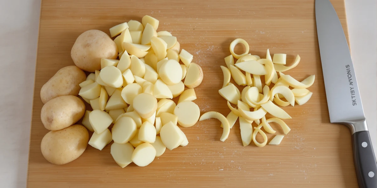 Surowe pokrojone ziemniaki położone na drewnianej desce