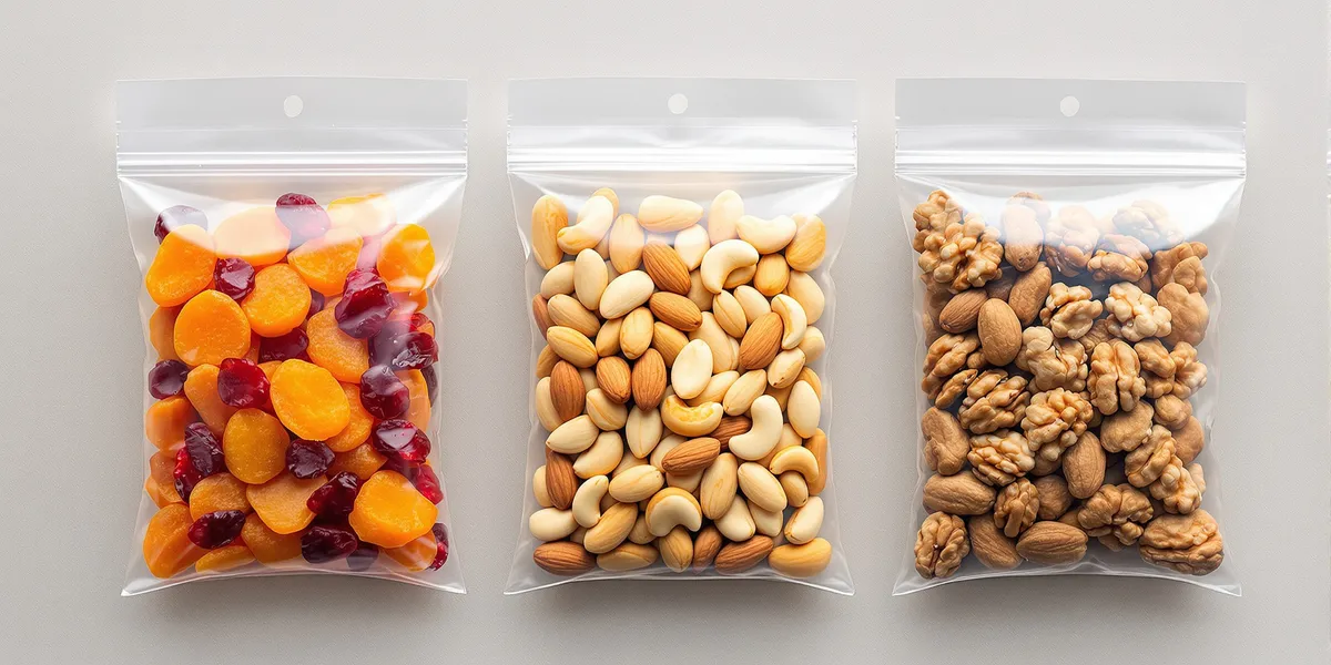 orzechy włoskie, migdały, suszone morele i rodzynki 