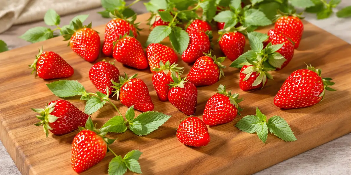 Świeże truskawki na desce drewnianej