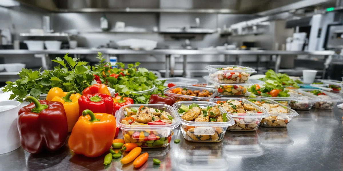 Świeże warzywa i pudełka z posiłkami