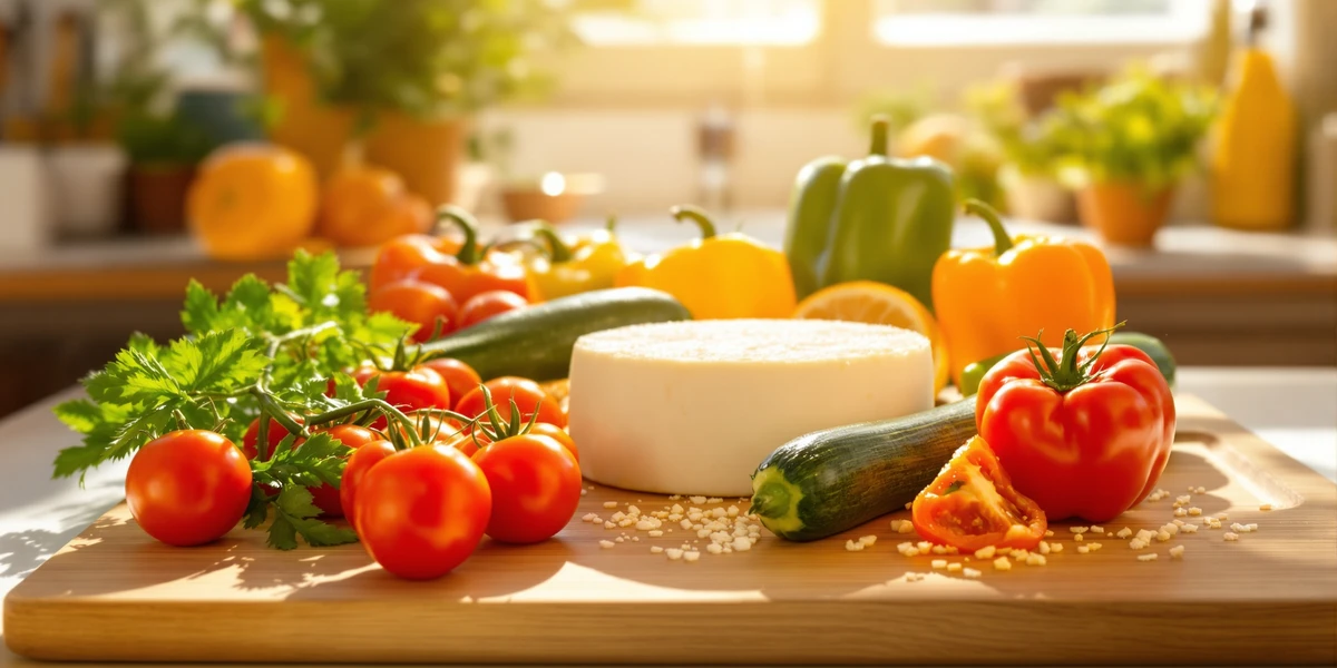 Świeże warzywa i ser na desce