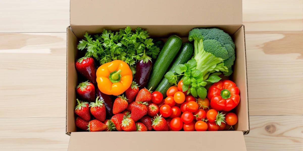 świeże warzywa i owoce w pudełku