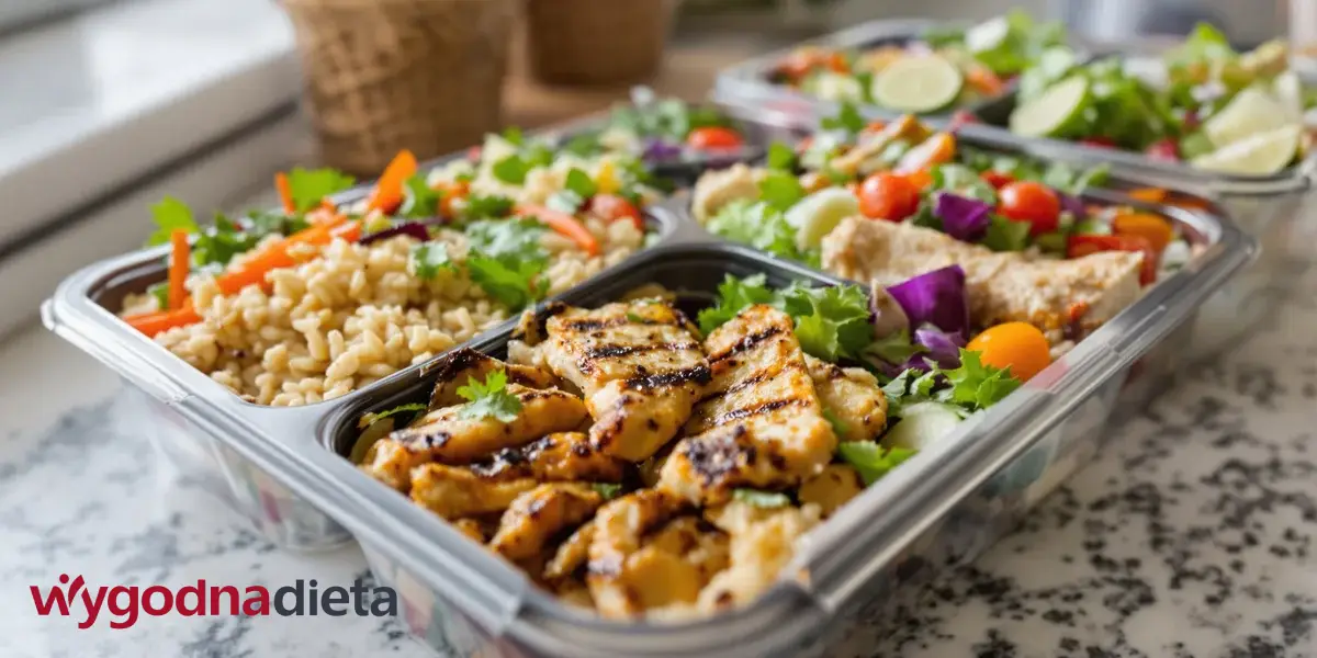 lunch box z grillowanym kurczakiem, kaszą i sałatką