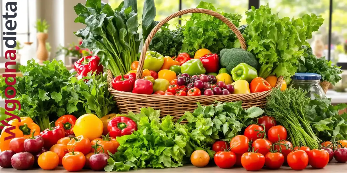 warzywa i owoce ułożone w koszyku