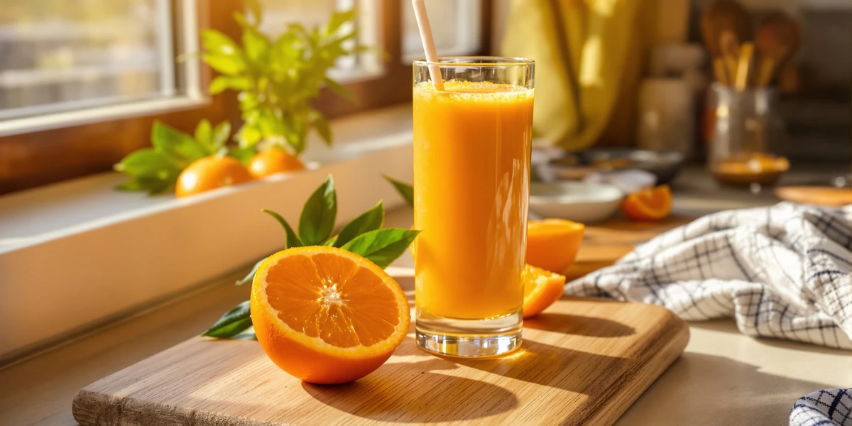 Szklanka soku pomarańczowego ze słomką