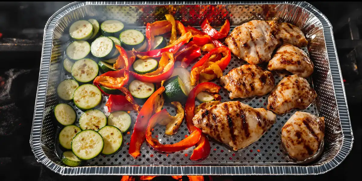 kurczak, papryka i cukinia na tace grillowej