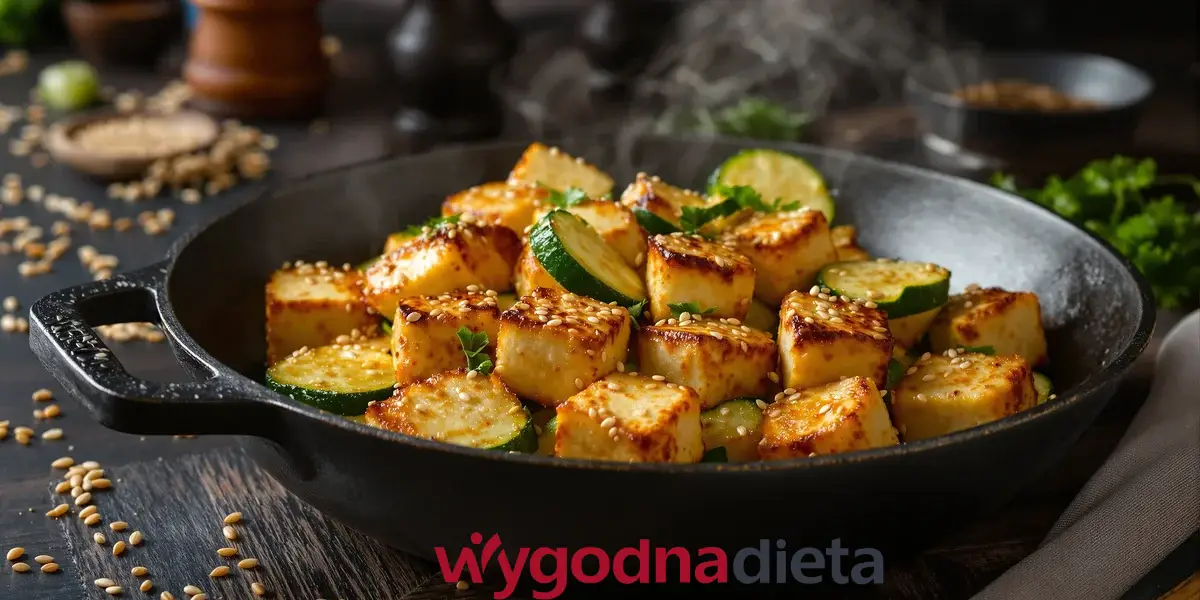 tofu smażone z cukinią i sezamem
