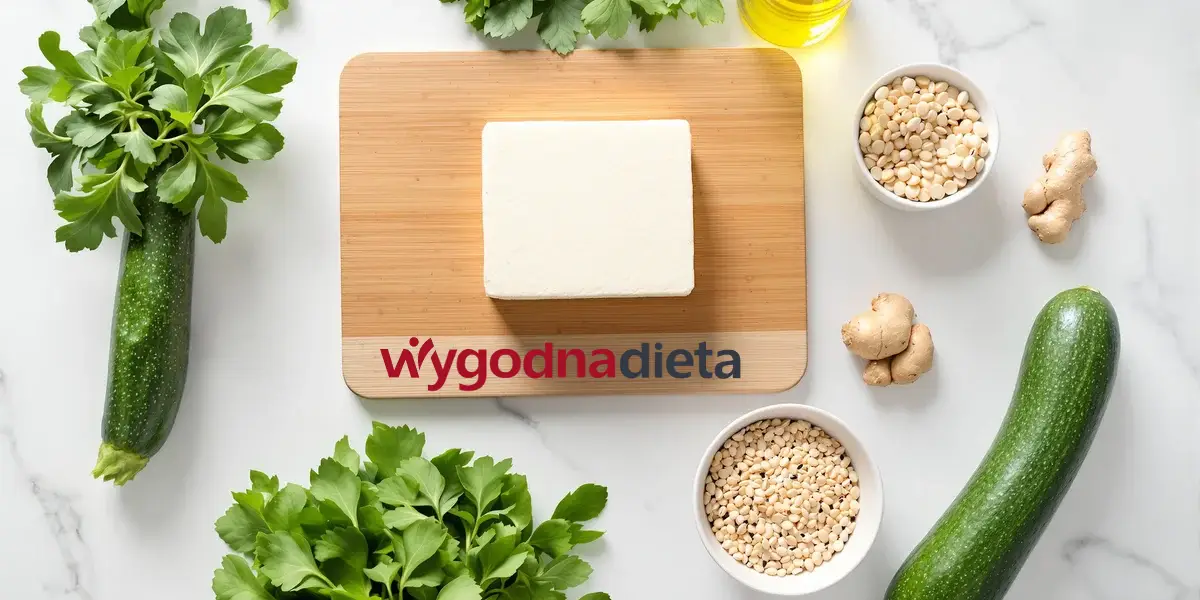 cukinia, tofu oraz inne surowe składniki