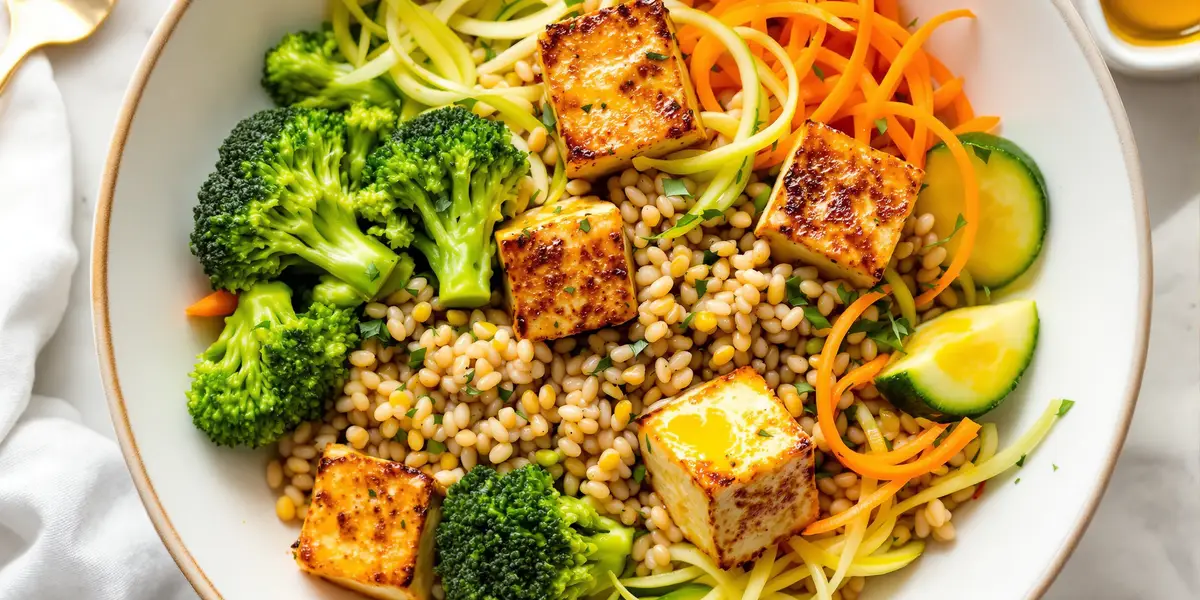 Tofu pieczone z kaszą i warzywami