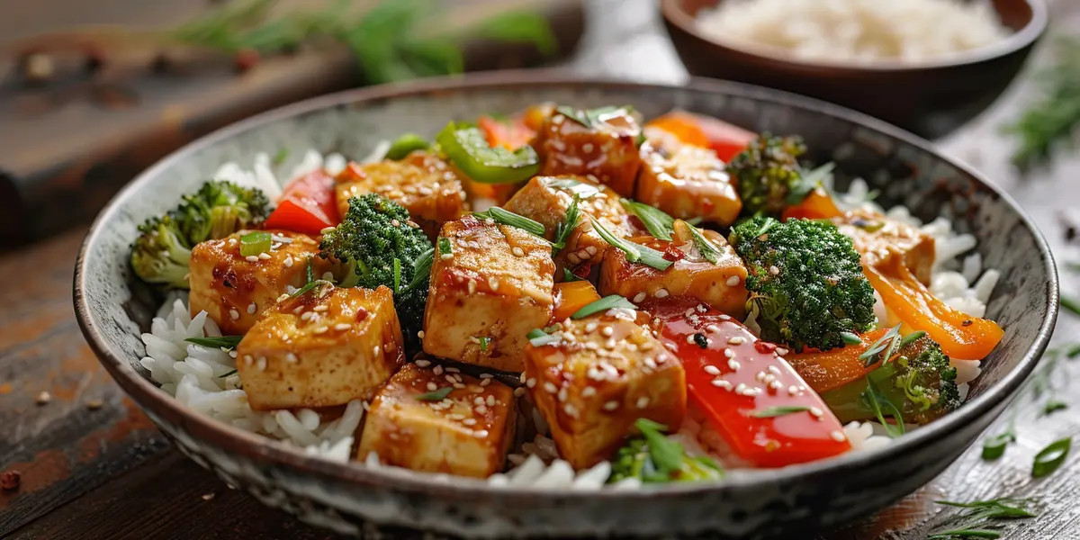 Tofu z warzywami i ryżem