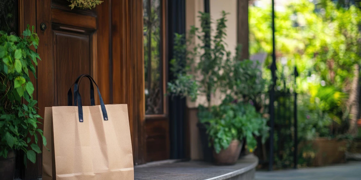 Torba z cateringiem przy drzwiach wejściowych