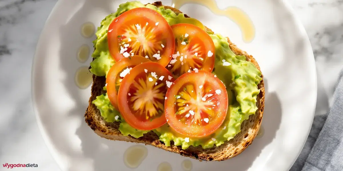 tost na chlebie pełnoziarnistym z pomidorem i awokado