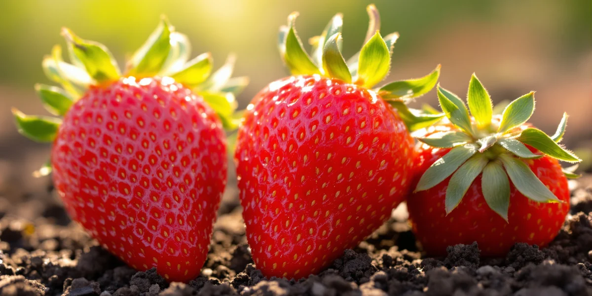 trzy truskawki z ogrodu