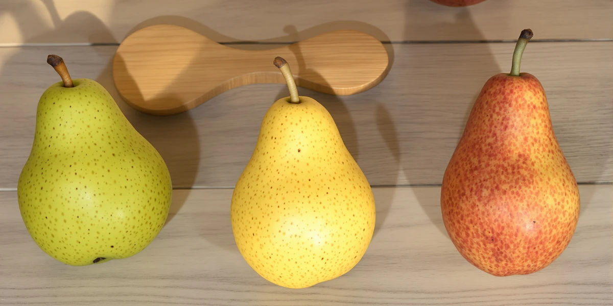 Trzy gruszki w różnych kolorów