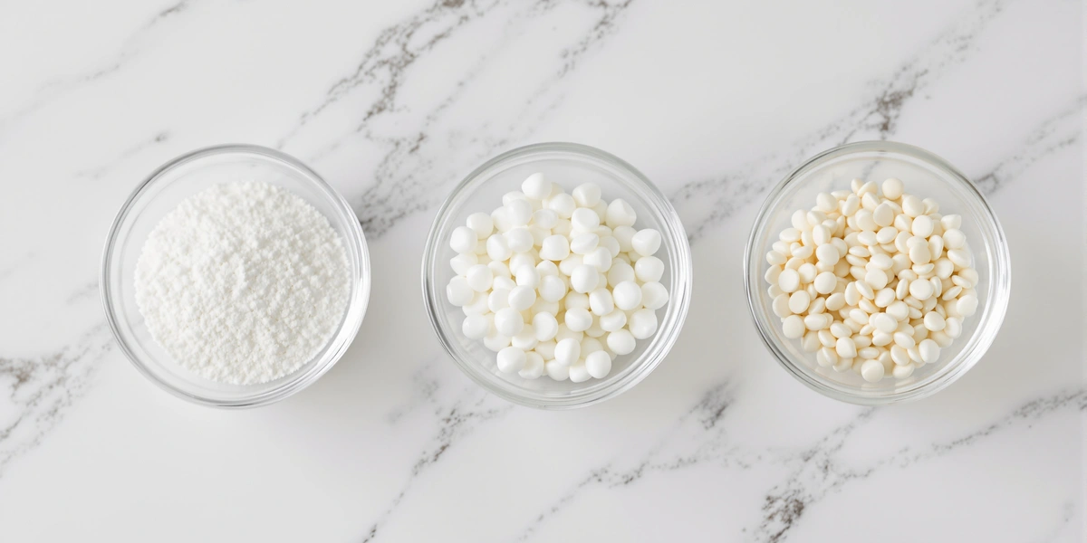 Trzy miseczki z białymi słodzikami