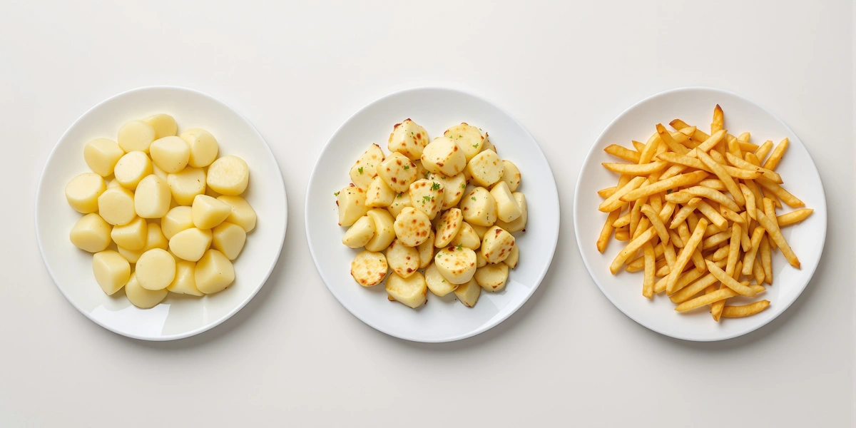 Trzy potrawy ziemniaczane na talerzach