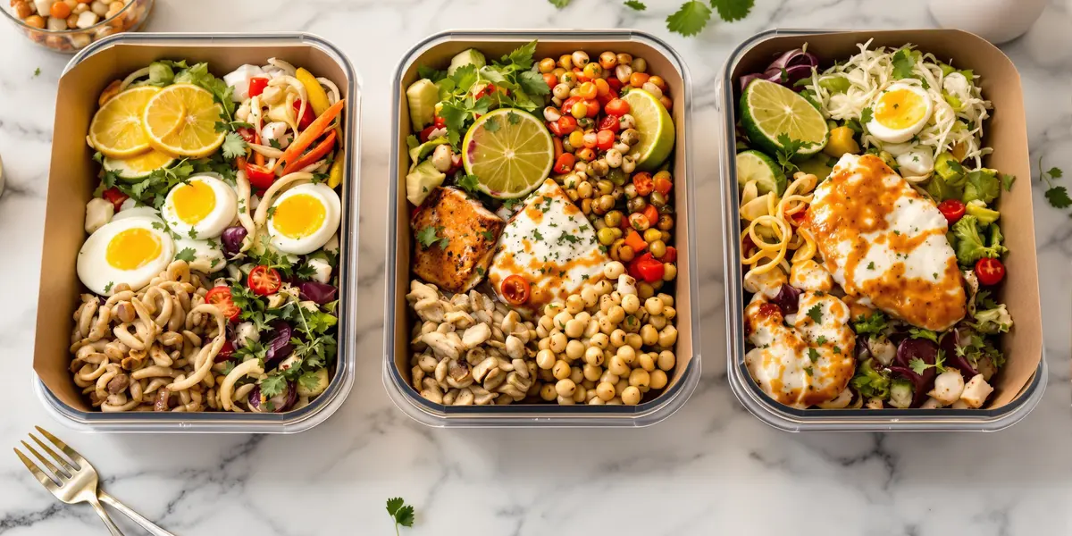 Trzy pudełka z dietetycznymi posiłkami